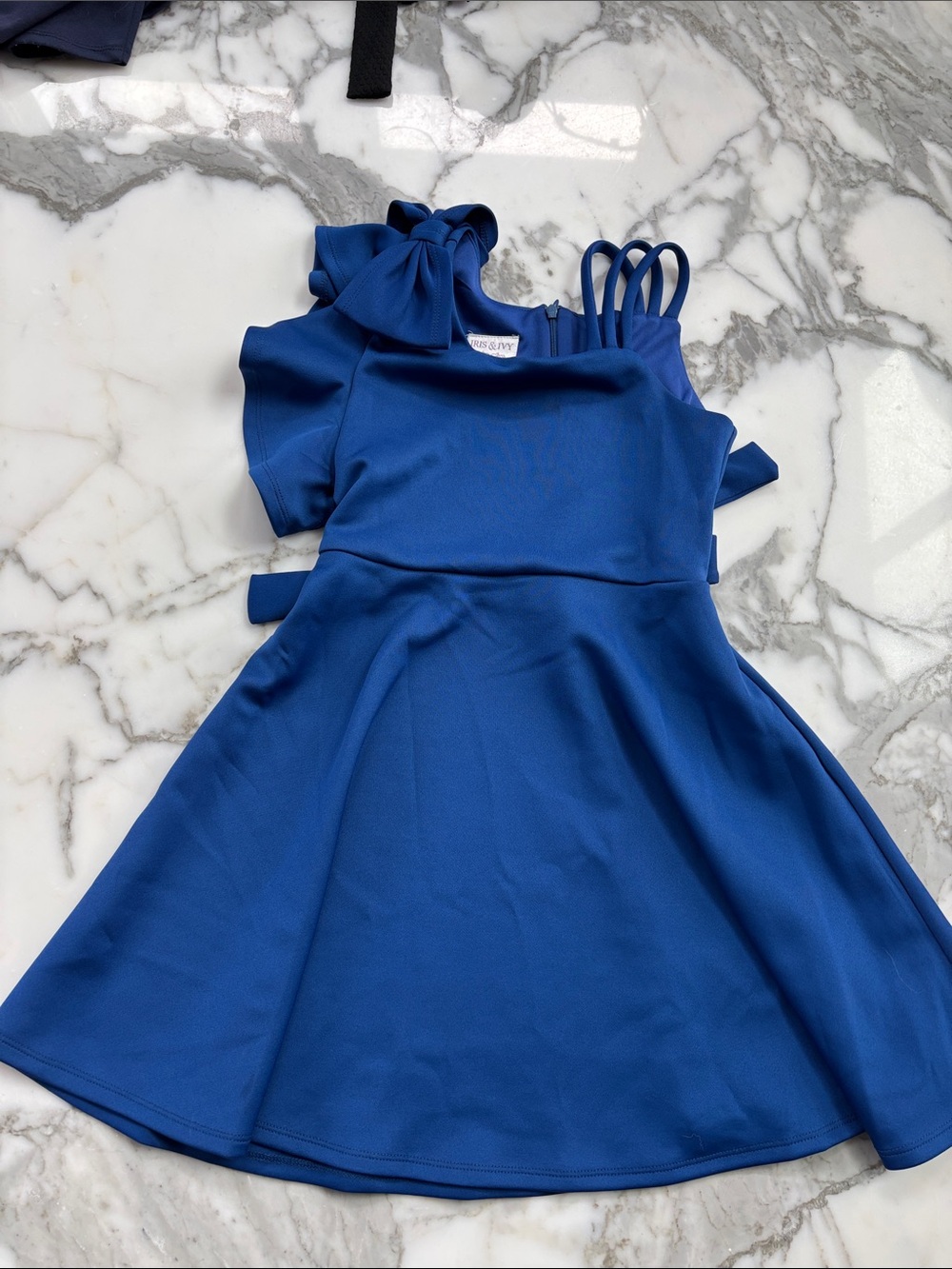 iris & ivy Royal Blue One-Shoulder Bow-Accent Girls' Dress